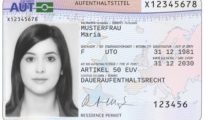 Official Austrian Residence Permit card specimen (Aufenthaltstitel) displaying European Union identity format.