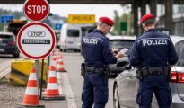 Austrian police conducting border checks at the crossing with Slovenia.