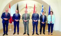 EU Group of Five interior and migration ministers posing together in Copenhagen.