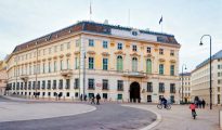 Exterior view of the Federal Chancellery at Ballhausplatz in Vienna.