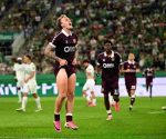 SK Rapid Wien forward Ercan Kara fighting for position during the UEFA Conference League playoff against Hearts.