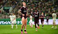 SK Rapid Wien forward Ercan Kara fighting for position during the UEFA Conference League playoff against Hearts.