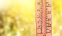 Thermometer or weather station display showing extreme heat