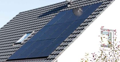 Rooftop solar panels on a house in Austria, illustrating peer-to-peer electricity sharing
