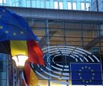 European Union flag outside the European Commission building in Brussels.