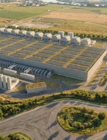 Modern technology data center exterior representing Google's multi-billion-euro project in Kronstorf, Upper Austria.