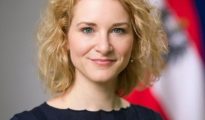 Austrian Women's Minister Eva-Maria Holzleitner speaking about abortion protection zones