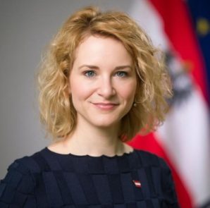 Austrian Women's Minister Eva-Maria Holzleitner speaking about abortion protection zones