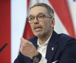 Freedom Party of Austria (FPÖ) leader Herbert Kickl addressing press in Vienna.