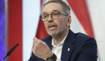 Freedom Party of Austria (FPÖ) leader Herbert Kickl addressing press in Vienna.