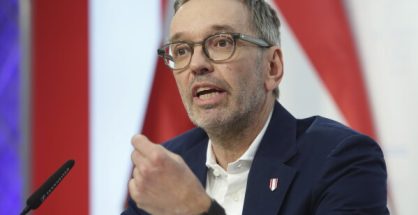 Freedom Party of Austria (FPÖ) leader Herbert Kickl addressing press in Vienna.